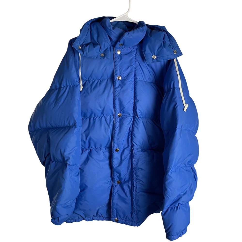 Vtg REI Mens Goose Down Parka Jacket Sz XL Blue Hooded Quilted Insulated  Puffer